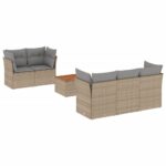 6-Piece Garden Sofa Set with Cushions Beige Poly Rattan Wicker Outdoor Patio Furniture