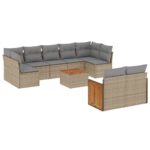 10-Piece Garden Sofa Set with Cushions Beige Poly Rattan Wicker Outdoor Patio Furniture