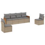 6-Piece Garden Sofa Set with Cushions Beige Poly Rattan Wicker Outdoor Patio Furniture