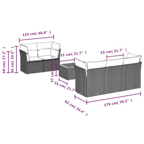 6-Piece Garden Sofa Set with Cushions Beige Poly Rattan Wicker Outdoor Patio Furniture - Image 3