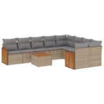 10-Piece Garden Sofa Set with Cushions Beige Poly Rattan Wicker Outdoor Patio Furniture