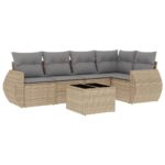 6-Piece Garden Sofa Set with Cushions Beige Poly Rattan Wicker Outdoor Patio Furniture