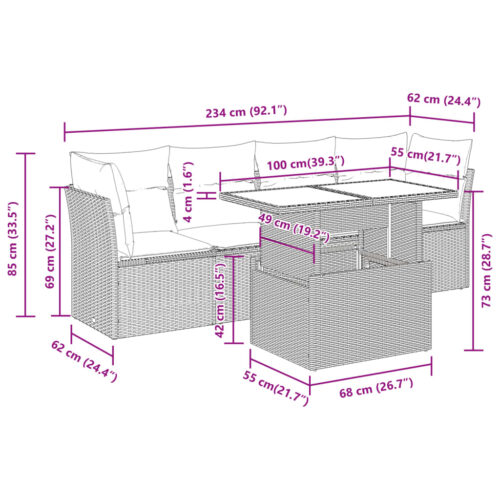5-Piece Garden Sofa Set with Cushions Beige Poly Rattan Wicker Outdoor Patio Furniture - Image 11