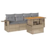 5-Piece Garden Sofa Set with Cushions Beige Poly Rattan Wicker Outdoor Patio Furniture