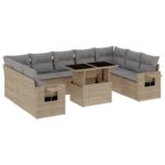 10-Piece Garden Sofa Set with Cushions Beige Poly Rattan Wicker Outdoor Patio Furniture