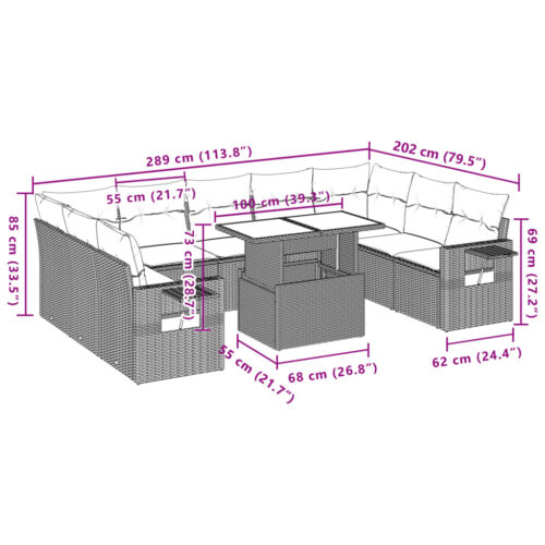 10-Piece Garden Sofa Set with Cushions Beige Poly Rattan Wicker Outdoor Patio Furniture - Image 11