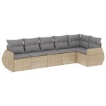 6-Piece Garden Sofa Set with Cushions Beige Poly Rattan Wicker Outdoor Patio Furniture