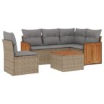 6-Piece Garden Sofa Set with Cushions Beige Poly Rattan Wicker Outdoor Patio Furniture
