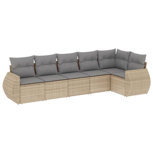 6-Piece Garden Sofa Set with Cushions Beige Poly Rattan Wicker Outdoor Patio Furniture - Image 13