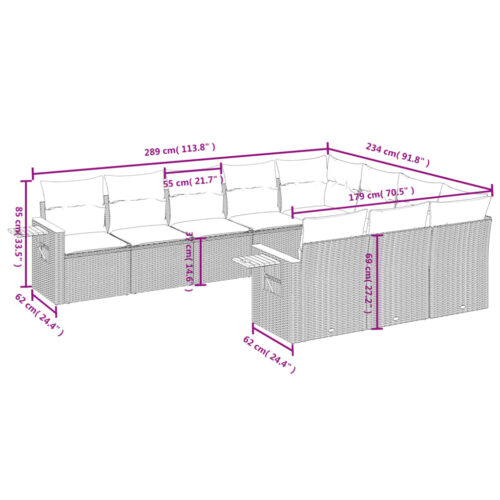 10-Piece Garden Sofa Set with Cushions Beige Poly Rattan Wicker Outdoor Patio Furniture - Image 3