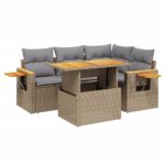 5-Piece Garden Sofa Set with Cushions Beige Poly Rattan Wicker Outdoor Patio Furniture