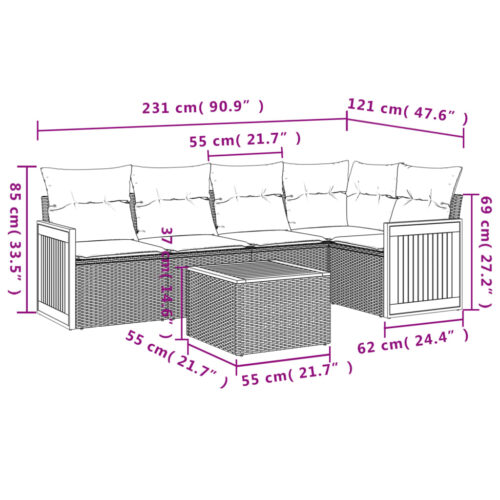 6-Piece Garden Sofa Set with Cushions Beige Poly Rattan Wicker Outdoor Patio Furniture - Image 3