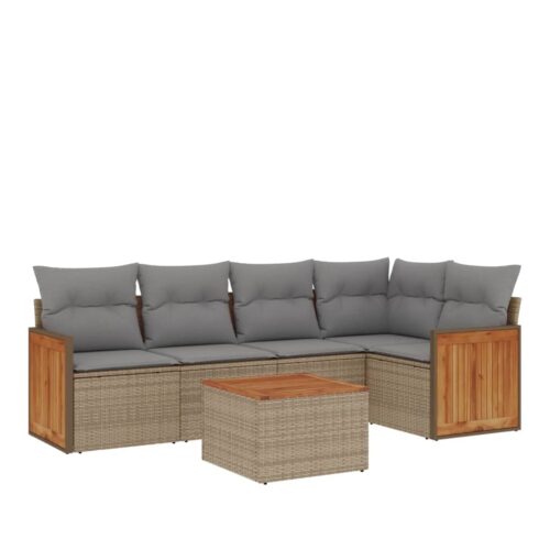 6-Piece Garden Sofa Set with Cushions Beige Poly Rattan Wicker Outdoor Patio Furniture - Image 5