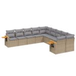 10-Piece Garden Sofa Set with Cushions Beige Poly Rattan Wicker Outdoor Patio Furniture