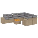 10-Piece Garden Sofa Set with Cushions Beige Poly Rattan Wicker Outdoor Patio Furniture