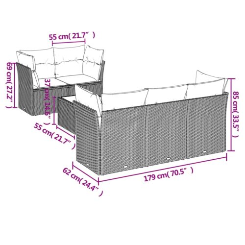 6-Piece Garden Sofa Set with Cushions Beige Poly Rattan Wicker Outdoor Patio Furniture - Image 3