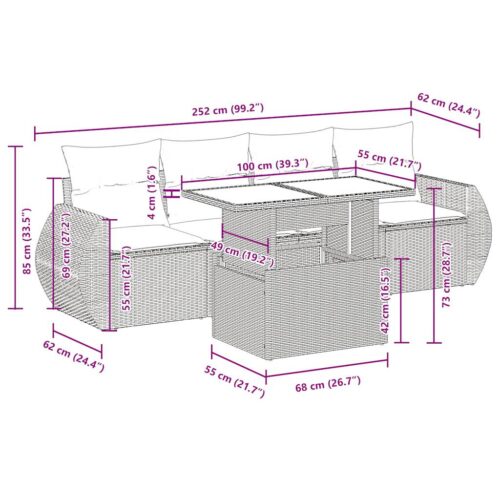 5-Piece Garden Sofa Set with Cushions Beige Poly Rattan Wicker Outdoor Patio Furniture - Image 12