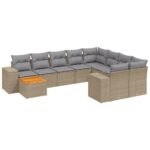10-Piece Garden Sofa Set with Cushions Beige Poly Rattan Wicker Outdoor Patio Furniture