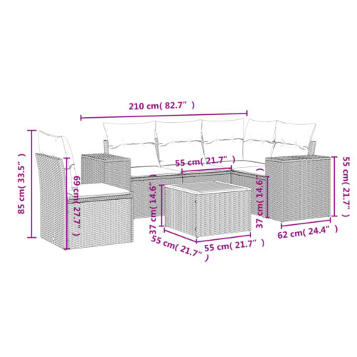 6-Piece Garden Sofa Set with Cushions Beige Poly Rattan Wicker Outdoor Patio Furniture - Image 3