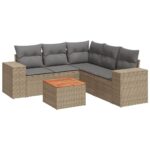 6-Piece Garden Sofa Set with Cushions Beige Poly Rattan Wicker Outdoor Patio Furniture