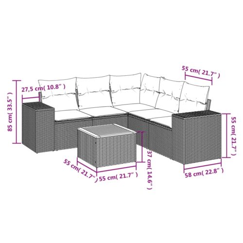 6-Piece Garden Sofa Set with Cushions Beige Poly Rattan Wicker Outdoor Patio Furniture - Image 3