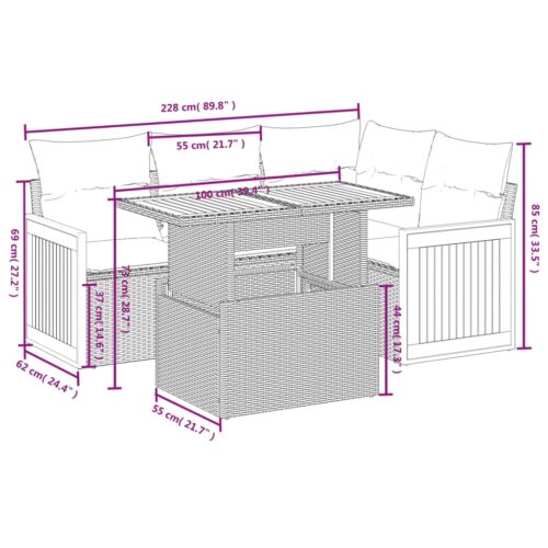 5-Piece Garden Sofa Set with Cushions Beige Poly Rattan Wicker Outdoor Patio Furniture - Image 3