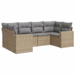6-Piece Garden Sofa Set with Cushions Beige Poly Rattan Wicker Outdoor Patio Furniture