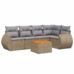 6-Piece Garden Sofa Set with Cushions Beige Poly Rattan Wicker Outdoor Patio Furniture