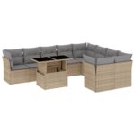 10-Piece Garden Sofa Set with Cushions Beige Poly Rattan Wicker Outdoor Patio Furniture