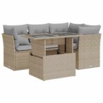 5-Piece Garden Sofa Set with Cushions Beige Poly Rattan Wicker Outdoor Patio Furniture
