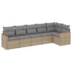 6-Piece Garden Sofa Set with Cushions Beige Poly Rattan Wicker Outdoor Patio Furniture