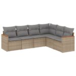 6-Piece Garden Sofa Set with Cushions Beige Poly Rattan Wicker Outdoor Patio Furniture