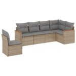 6-Piece Garden Sofa Set with Cushions Beige Poly Rattan Wicker Outdoor Patio Furniture