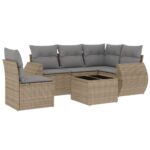 6-Piece Garden Sofa Set with Cushions Beige Poly Rattan Wicker Outdoor Patio Furniture