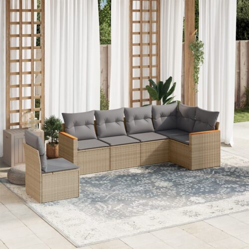6-Piece Garden Sofa Set with Cushions Beige Poly Rattan Wicker Outdoor Patio Furniture - Image 2