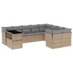 10-Piece Garden Sofa Set with Cushions Beige Poly Rattan Wicker Outdoor Patio Furniture