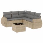 6-Piece Garden Sofa Set with Cushions Beige Poly Rattan Wicker Outdoor Patio Furniture
