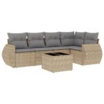 6-Piece Garden Sofa Set with Cushions Beige Poly Rattan Wicker Outdoor Patio Furniture