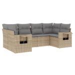 6-Piece Garden Sofa Set with Cushions Beige Poly Rattan Wicker Outdoor Patio Furniture