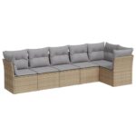 6-Piece Garden Sofa Set with Cushions Beige Poly Rattan Wicker Outdoor Patio Furniture
