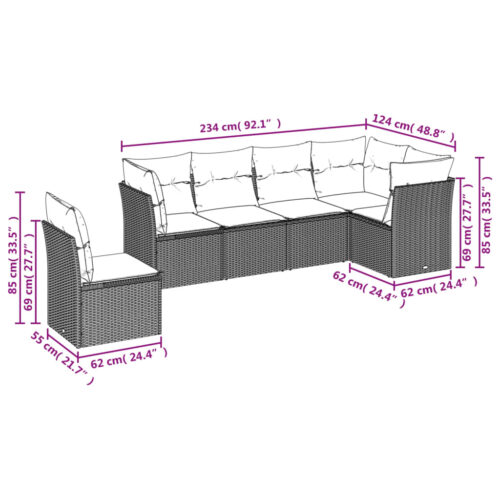 6-Piece Garden Sofa Set with Cushions Beige Poly Rattan Wicker Outdoor Patio Furniture - Image 3