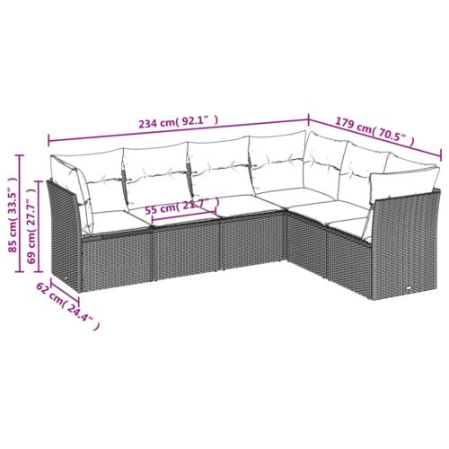 6-Piece Garden Sofa Set with Cushions Beige Poly Rattan Wicker Outdoor Patio Furniture - Image 3