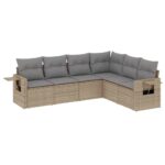 6-Piece Garden Sofa Set with Cushions Beige Poly Rattan Wicker Outdoor Patio Furniture