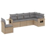 6-Piece Garden Sofa Set with Cushions Beige Poly Rattan Wicker Outdoor Patio Furniture