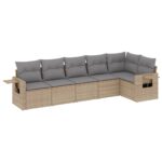 6-Piece Garden Sofa Set with Cushions Beige Poly Rattan Wicker Outdoor Patio Furniture