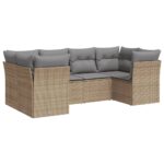 6-Piece Garden Sofa Set with Cushions Beige Poly Rattan Wicker Outdoor Patio Furniture