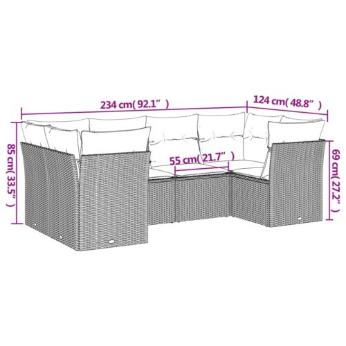 6-Piece Garden Sofa Set with Cushions Beige Poly Rattan Wicker Outdoor Patio Furniture - Image 3