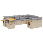 10-Piece Garden Sofa Set with Cushions Beige Poly Rattan Wicker Outdoor Patio Furniture