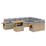 10-Piece Garden Sofa Set with Cushions Beige Poly Rattan Wicker Outdoor Patio Furniture