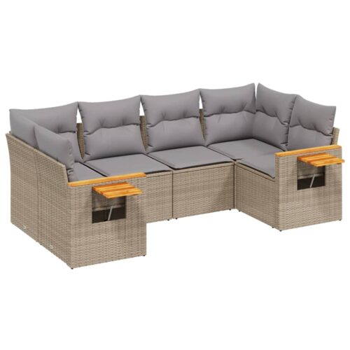 6-Piece Garden Sofa Set with Cushions Beige Poly Rattan Wicker Outdoor Patio Furniture - Image 14